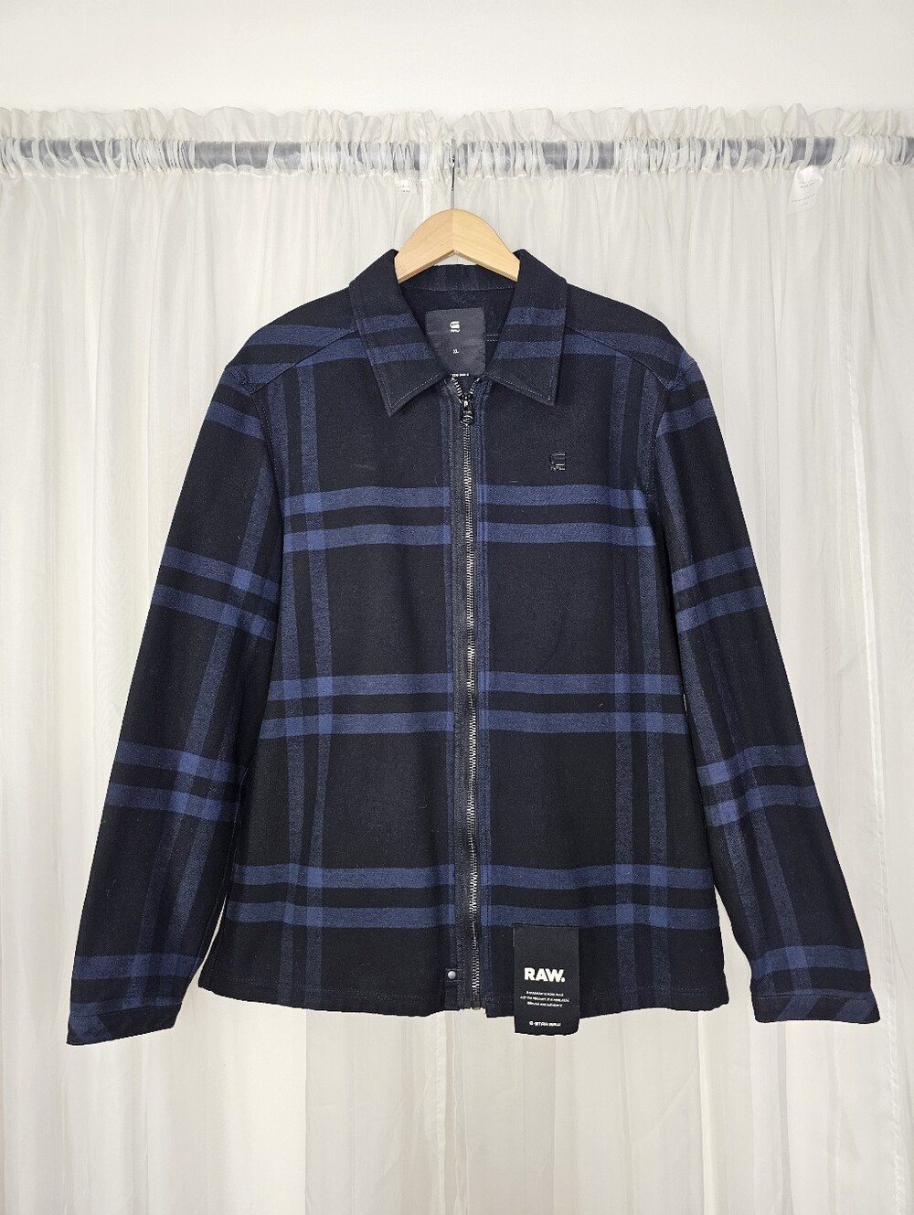 G-Star Raw Type C Clean Zip Overshirt Jacket Plaid Shacket Size XL